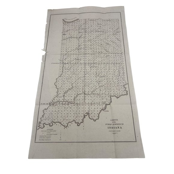 Antique 1847 Sketch of the Public Surveys in Indiana Map D McClelland Washington - Picture 1 of 7